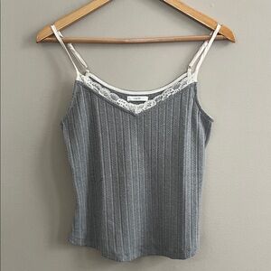 Blu Pepper Cozy Life grey lace trim Pointelle camisole size small, medium, large